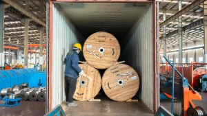 Cable drums packed for shipment